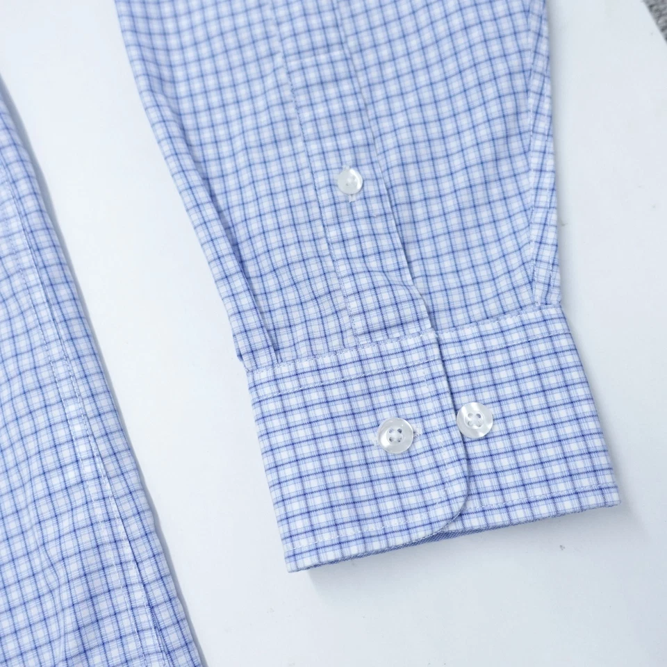 Nautica Dress Shirt Men's 15.5 Blue White Plaid Logo Long Sleeve Business Formal - Image 3 of 4