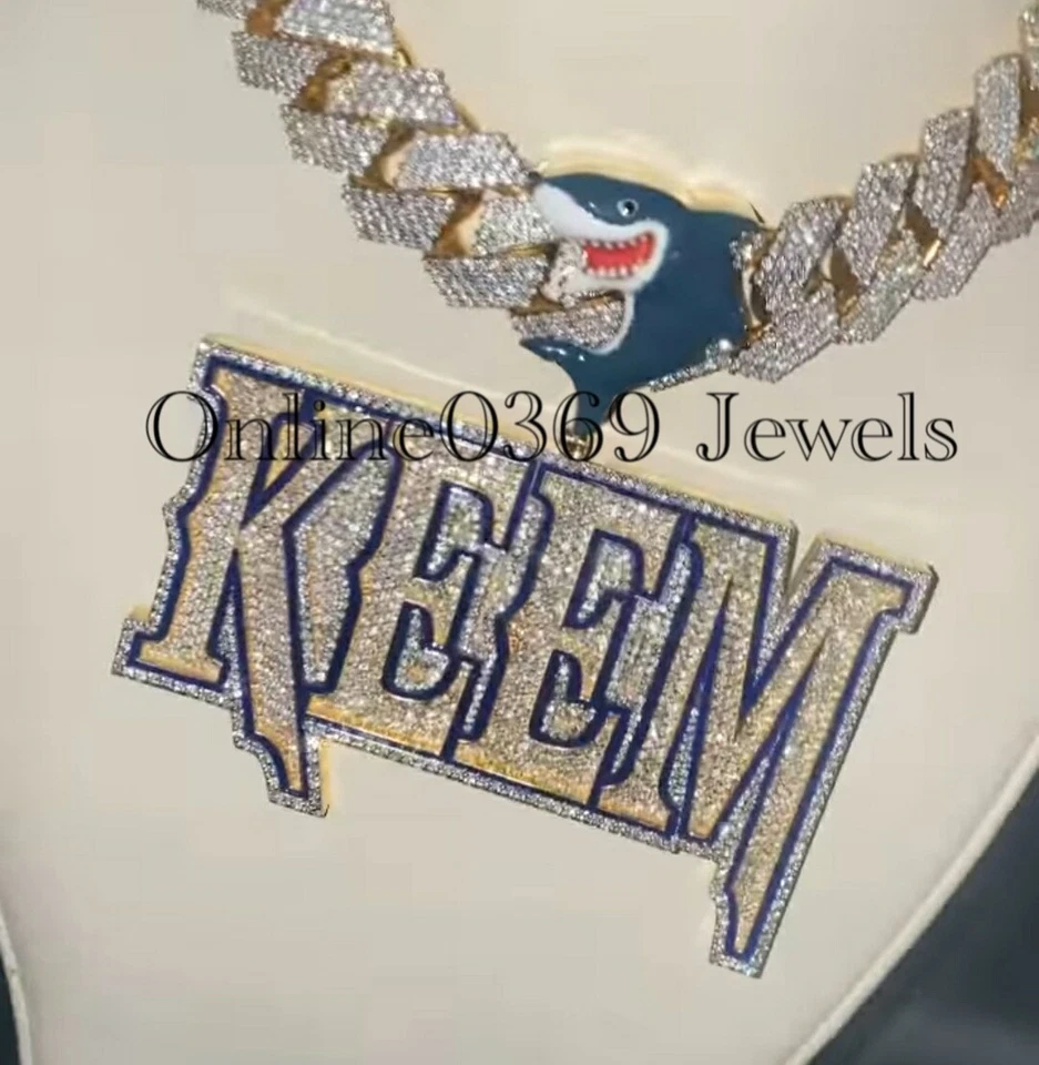 Men's Large Customized Name Enamel Pendant in Round Cubic Zirconia 925 Silver - Image 2 of 4
