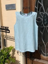 HLT30 Ice Blue XLarge NWT Match Point Linen Shirt Tank Round Neck Flax NEW