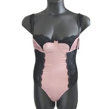 Frederick's of Hollywood Ilana Satin and Lace Teddy Size Medium Black New