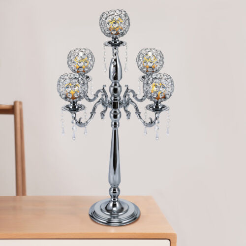 Candelabro a colonna espositore cristallo 5 bracci portacandele alto da tavolo