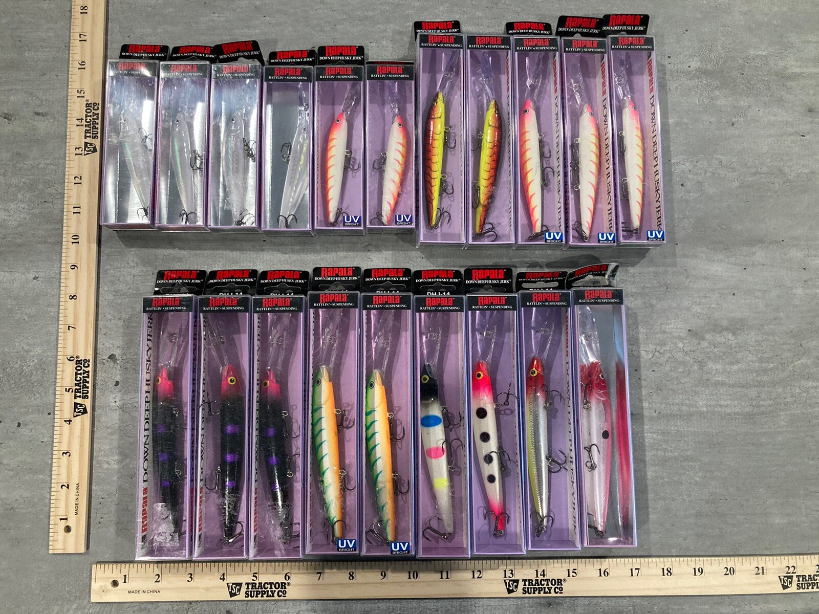 Lot of 20 Rapala Down Deep Husky Jerks - Sizes 14 & 12 & 10 - Mixed Colors