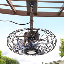 15" Gazebo Ceiling Fans with Lights and Remote Control, Waterproof Enclosed Cage