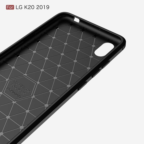 Etui Komórka Ochrona do LG K20 2019 Case Cover Bumper Wygląd włókna węglowego Etui TPU Szary - Zdjęcie 4 z 7