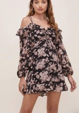 ASTR The Label Anastasia Cold Shoulder Floral Dress, Cutout Back, Size S