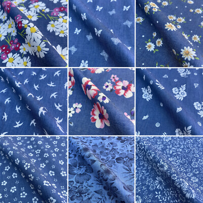 Bedruckter Denim Chambray 100% Baumwolle Stoff Schneiderei Material Blumen Tiere