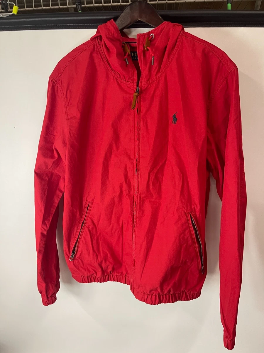 NWT Polo Ralph Lauren Men s Red Hooded Full Zip Cotton Poplin Jacket Medium