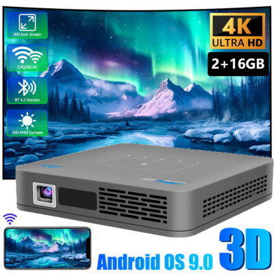 4K 3D Projector Android 9.0 5G Wifi BT 4.2 DLP Smart Home Cinema 2+16GB HDMI US