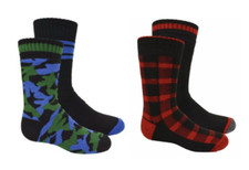 Boys Thermal Socks Kodiak Size Medium 10-2.5  Set of 2 Blue Camo Red Squares