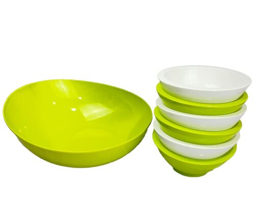 Zak Designs 7 Piece Salad Bowl Set Melamine Lime Green White Summer Outdoor Pool