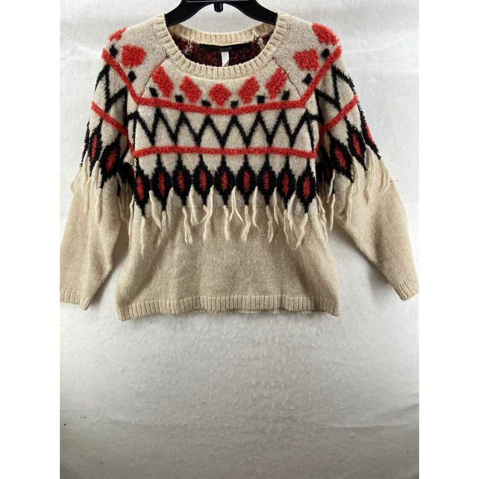 Suéter Kensie Mujer Talla M Beige Borlas Naranja Azteca Suroeste Mangas Largas Foto 2 de 4