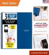 Elegant Spiral Notebook with Study App - 3 Subject, 150 Sheets, Pacific Blue