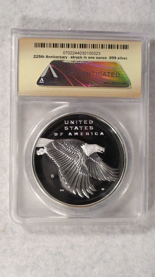 2017 S ANACS PR70 DCAM LIBERTY 225TH ANNIVERSARY SILVER MEDAL 1 OUNCE $1.00 COIN - Image 4 of 4