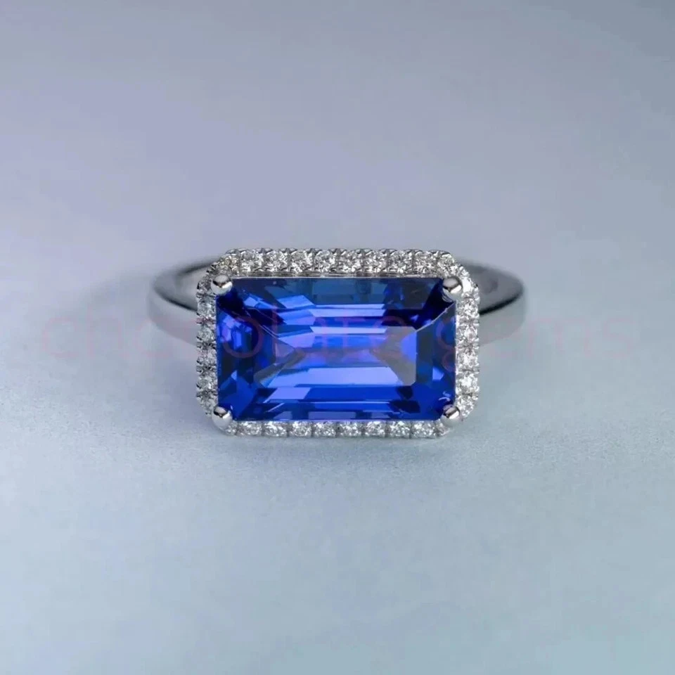 3.21 Ct Natural Tanzanite & Diamond Wedding Ring 14K solid White Gold - Image 2 of 3