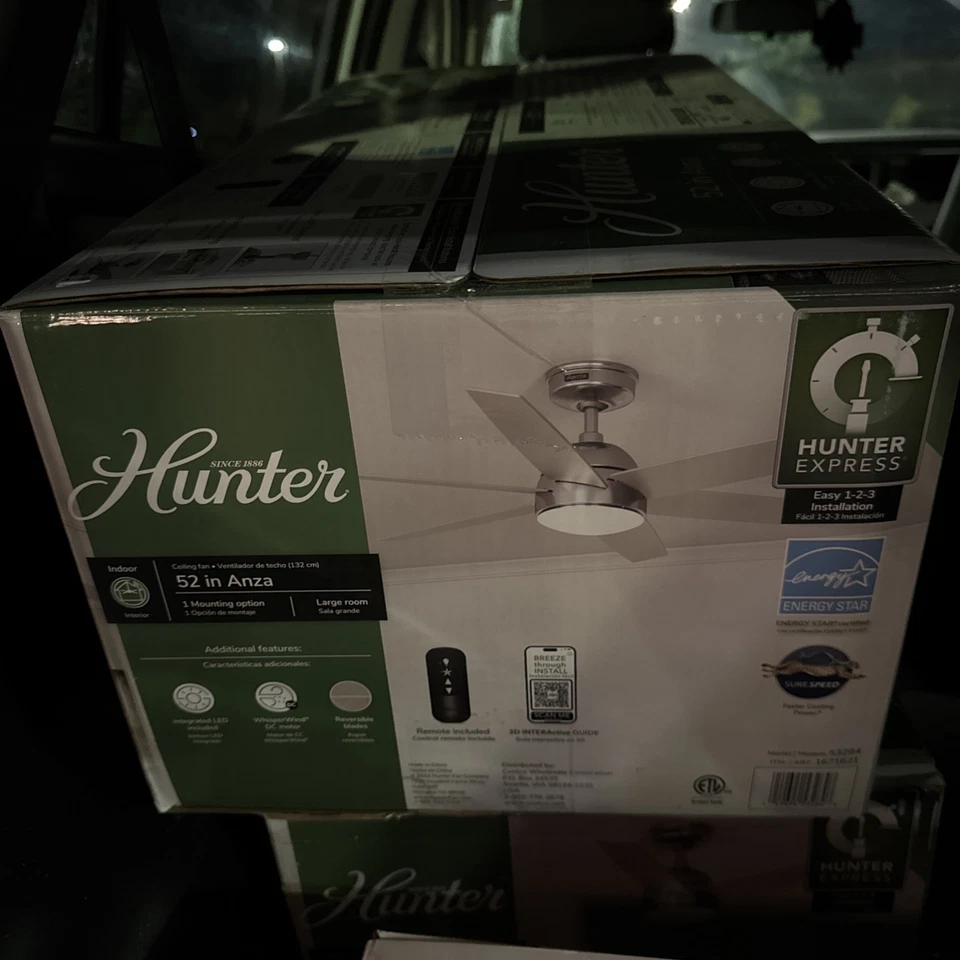 Hunter Anza 52” 6 Blade Ceiling Fan 53284 LED Light w/ Remote Brush Nickle NEW - Image 2 of 2
