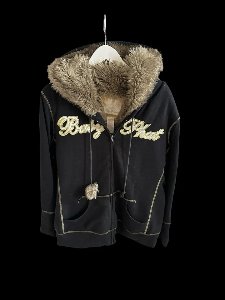 Sudadera con capucha forrada de piel Baby Phat años 90 para mujer rara talla XXL negra Y2K Foto 3 de 4