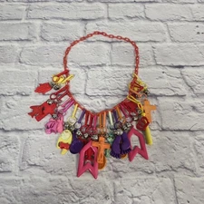 Vintage Plastic Charm Necklace With 22 Bell Charms 80s