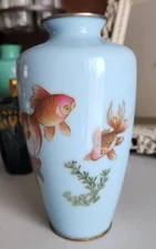 Cloisonne Japanese Vase Blue W Goldfish