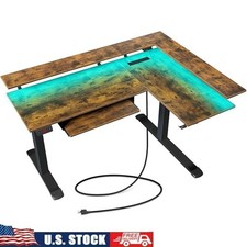 Electric Standing Desk W/ Power Outlets Dual Motor RGB LED Light Home Office New