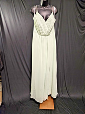DAVID'S BRIDAL LONG CRINKLE CHIFFON GOWN IN MEADOW, RHINESTONE SIZE 12 NWT