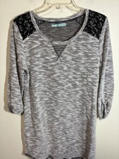 Maurices Knit Sweater Dress Casual Lace Boho 3/4 Sleeve Textured Gray Size Large