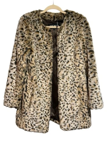 STEVE MADDEN FAUX FUR LEOPARD PRINT COAT Jacket Ca
