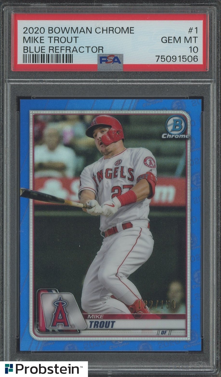 2020 Bowman Chrome Blue Refractor #1 Mike Trout Angels 122/150 PSA 10 GEM MINT