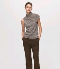 MANGO Brown Mottled Knit, Sleeveless Top with Wrap Collar - S