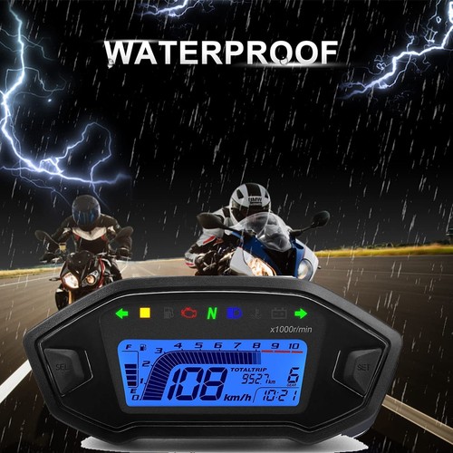 Universal Motorcycle Speedometer Odometer Tachometer LCD Digital Gauge Speedo - Picture 7 of 10