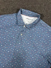 Peter Millar Seaside Polo Men Large Blue Tropical Beach AOP Golf Stretch Preppy