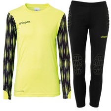 Uhlsport Reaction Torwartset: Torwarttrikot + Torwarthose fluo gelb/schwarz f&uuml;r