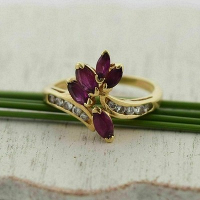 Marquise Cut Simulated Pink Ruby Wedding Elegant Ring In 14k Yellow Gold Plated