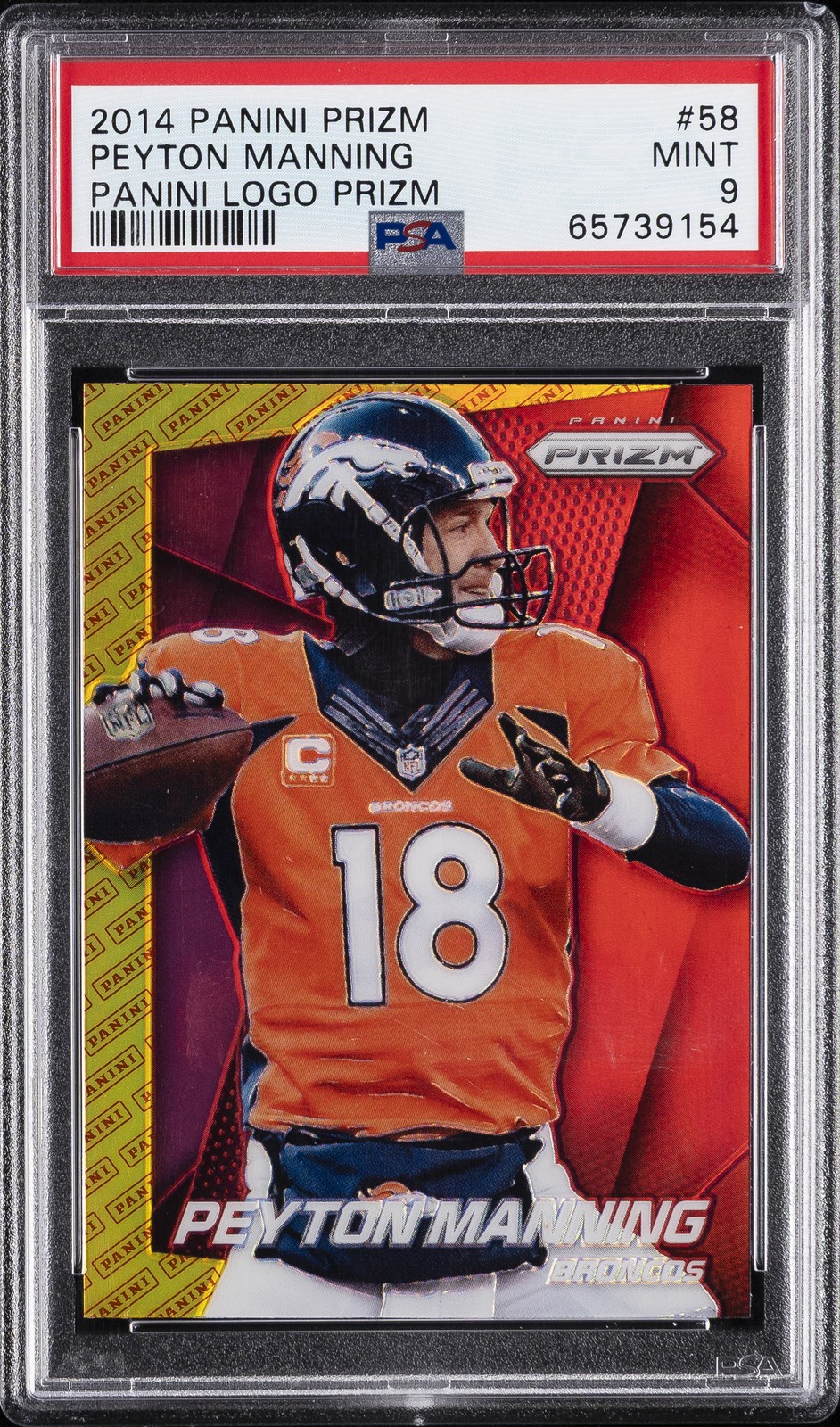 2014 PANINI PRIZM PANINI LOGO PRIZM  #58 PEYTON MANNING PSA 9