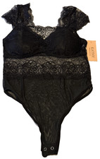 Kathy Womens  Floral Lace Bodysuit Sheer Blac...
