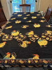 April Cornell Oblong Black Rooster French Country Tablecloth 58" x 100"