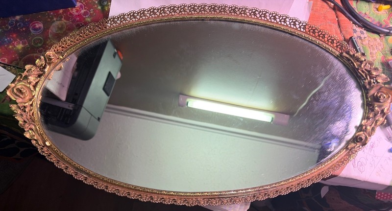 Vintage Matson Mirrored Vanity Tray Floral  Perfume Tray Gold