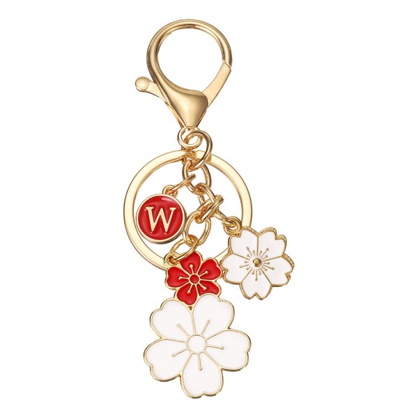 FüR Initial SchlüSselanhäNger BlumenanhäNger Buchstabe-W KirschblüTe Rot-image