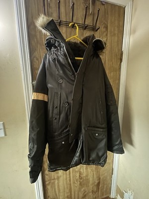 Golden Fleece Men's Deep Brown Hooded Parka Fur Trim Lined Pockets 44