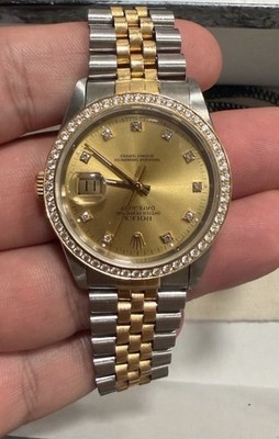 Rolex Datejust 36mm Two-Tone Bracelet Diamond Bezel/Markers Gold Dial Box