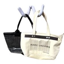 MARC JACOBS Logo Canvas Tote Bag Set Black & Beige Large Used