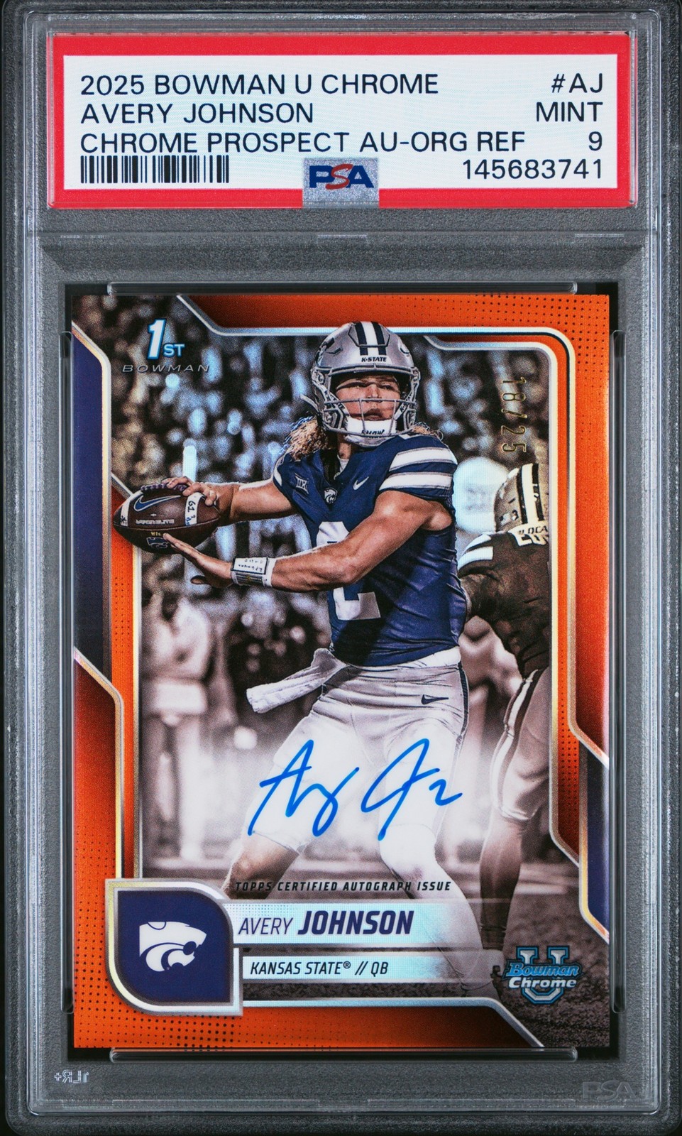 2025 Bowman Chrome U Avery Johnson #AJ Prospect Auto Orange Refractor /25 PSA 9