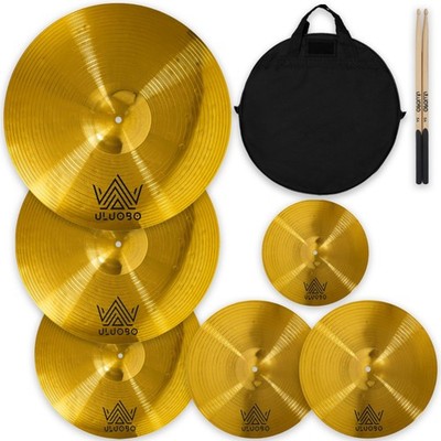 ULUOBO Cymbal Pack, 6 Pieces Drum Cymbals Set 10/14/16/18/20 inch-6Pcs, Gold 