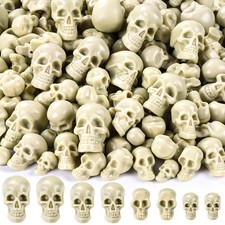 150 PCS Halloween Mini Skull Head Decor Plastic Miniature 4size, Bone Color