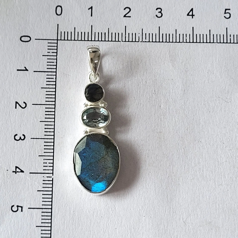 Colgante combinado de topacio azul labradorita natural joyería de plata de ley 925. Foto 2 de 4