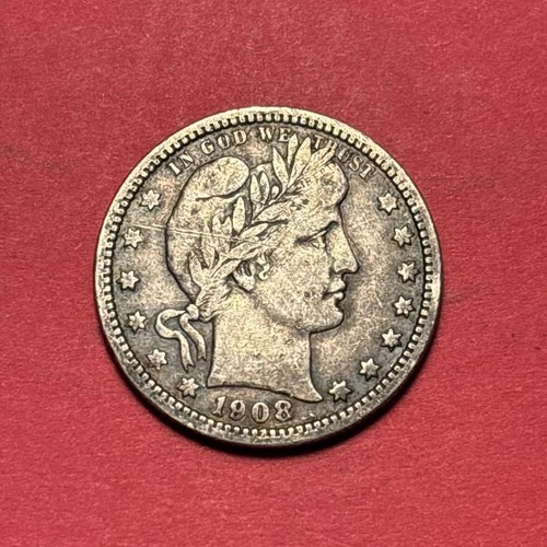 (1) Beautiful Toned Antique 1908-D Barber Quarter VF-VERY FINE NICE DETAIL