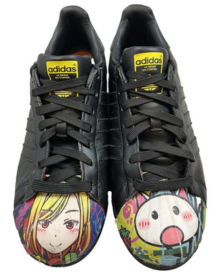 Adidas Originals Superstar x Pharrell Williams Shoe Anime Black Leather Sz 8 Men