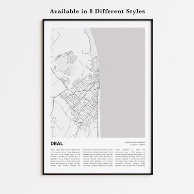 Deal City Map Print, England Travel Poster, Modern Map, Wall Decor Art