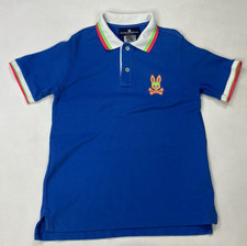 Psycho Bunny Polo Shirt Boys Size Medium 10-12 Blue Logo Short Sleeve