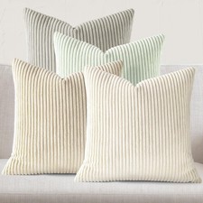 Boho Farmhouse Ivory Cream Throw Pillow Covers 18x18 Inch Set of 4, Striped C...