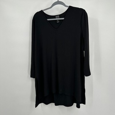 Clara Sun Woo Womens Minimalist Tunic Top Size XL Black Slinky Lagenlook Office
